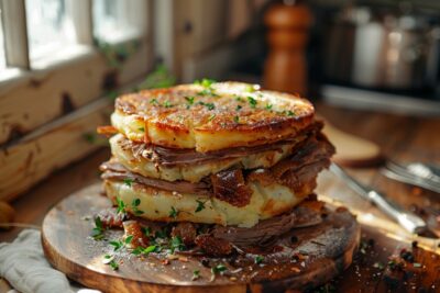 Découvrez comment préparer un succulent gâteau de pommes de terre au confit de canard, une recette qui ravira vos papilles