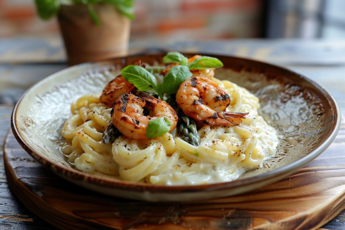 Découvrez comment transformer votre dîner avec cette recette de pâtes aux asperges et crevettes