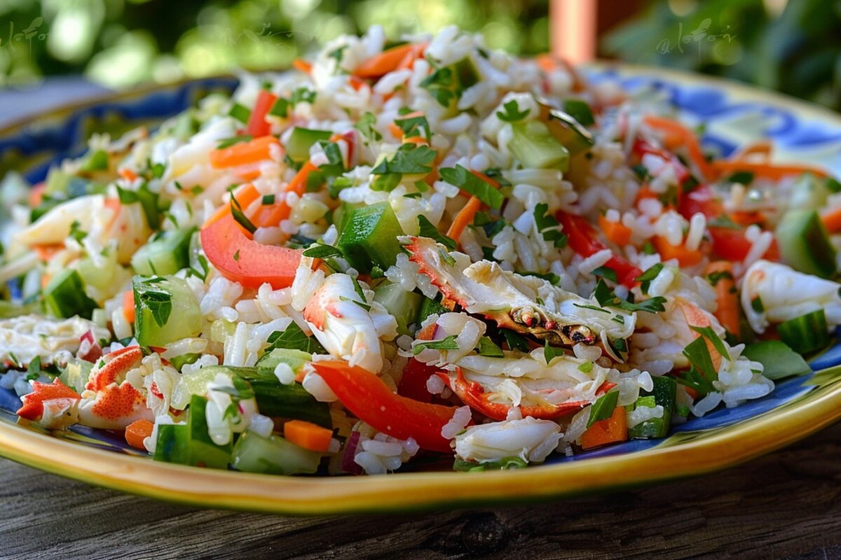 Découvrez la fraîcheur ensoleillée avec notre salade de riz au crabe, une recette simple et savoureuse pour égayer vos repas d’été