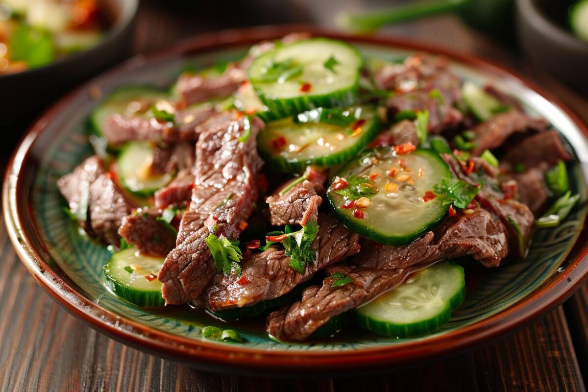 Découvrez la recette des émincés de bœuf au concombre, un plat simple et surprenant qui ravira vos papilles