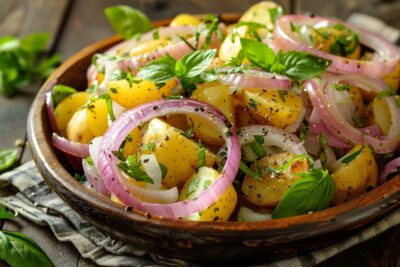 Découvrez la salade aux oignons et pommes de terre, un plat riche en saveurs qui éveillera vos papilles