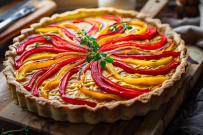 Découvrez la tarte aux poivrons et à la moutarde qui ravira vos papilles et égayera vos repas