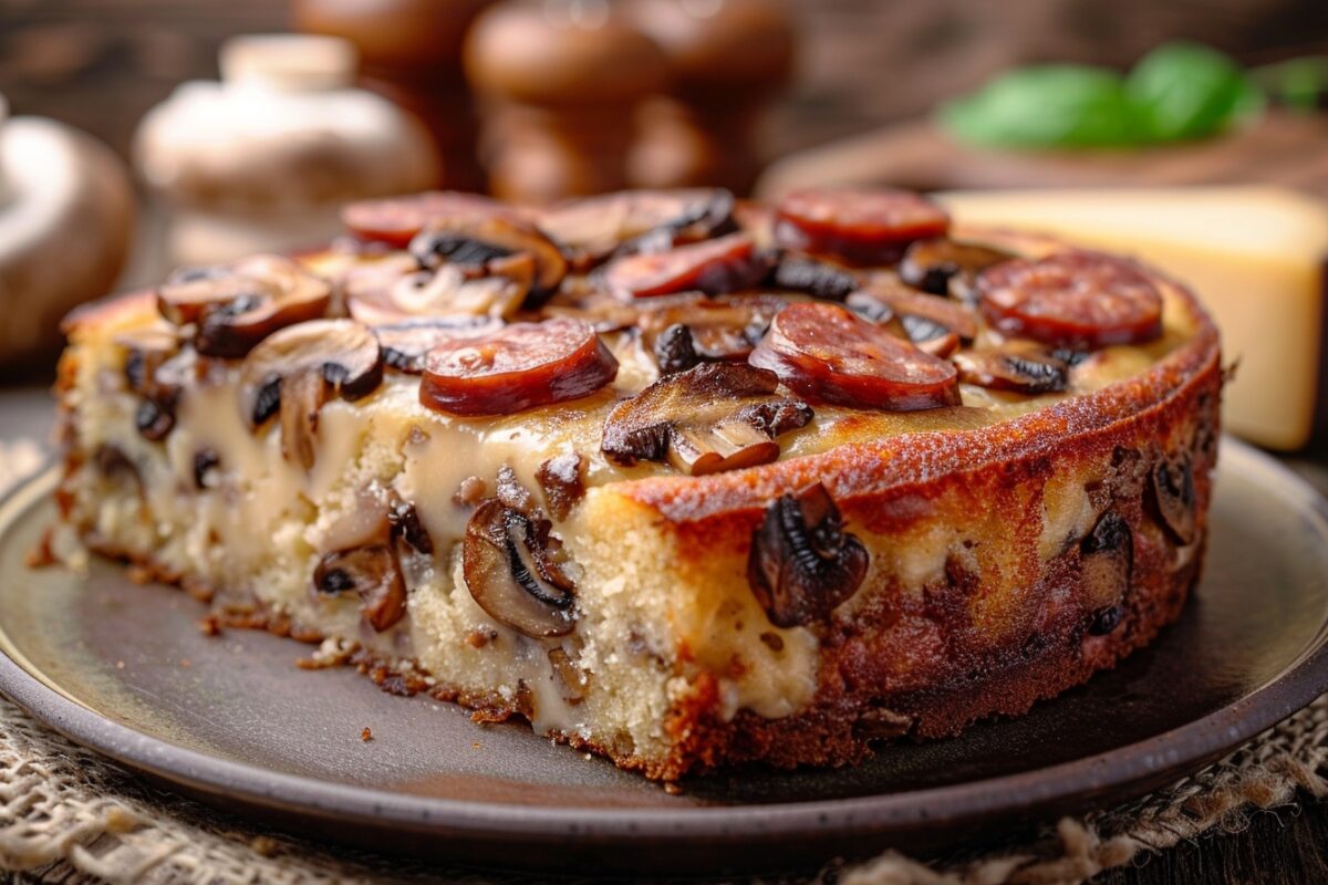 Découvrez le cake aux champignons, comté et saucisse de Morteau : une recette savoureuse et originale