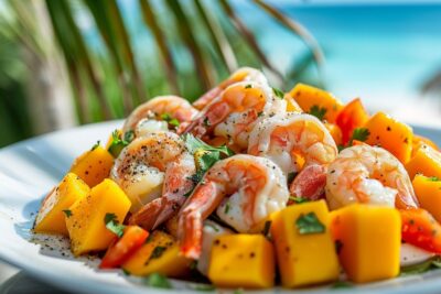 Faites voyager vos papilles avec cette salade exotique de crevettes, papaye et mangue