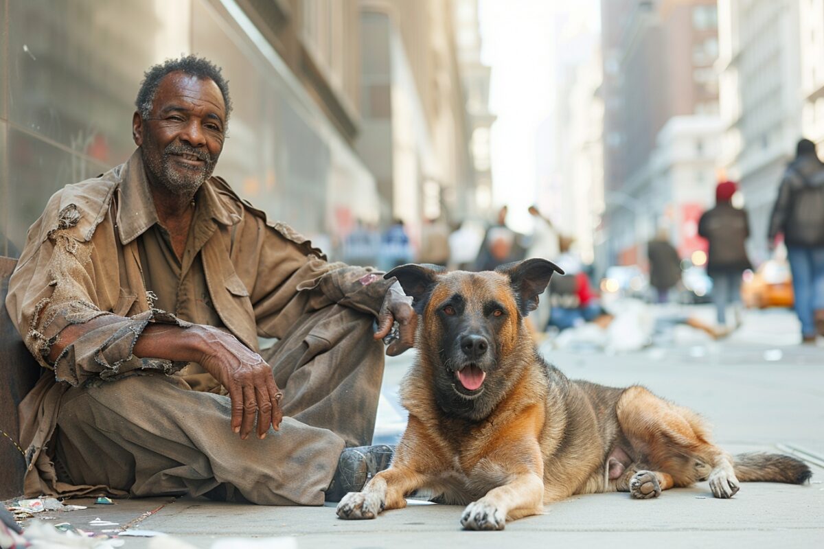 Quand la précarité rime avec générosité : l’histoire émouvante d’un sans-abri et d’un chien sous le soleil accablant