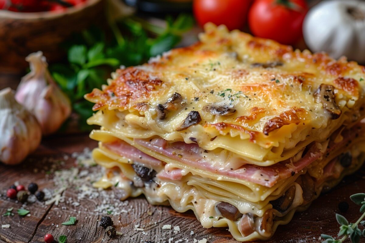 Redécouvrez le plaisir de cuisiner : gâteau de pâtes à la béchamel avec jambon et champignons