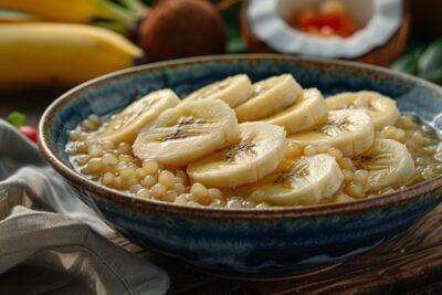 Redécouvrez les saveurs de l’Asie avec cette recette rafraîchissante de bananes au lait de coco et perles de tapioca