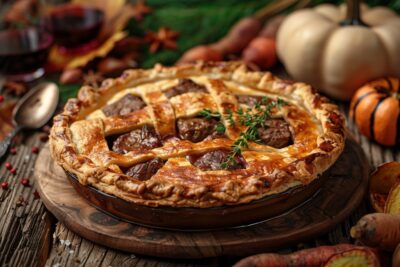 Redécouvrez les saveurs de l’automne avec cette tourte à la viande et au vin rouge, un délice réconfortant