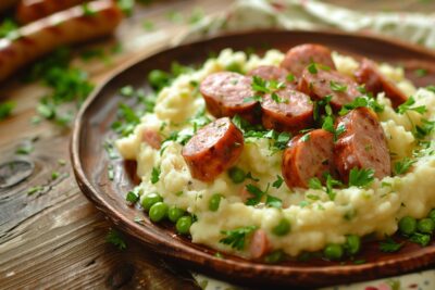 Redécouvrez les saveurs de l’enfance avec cette recette réconfortante de purée aux pois cassés et saucisses