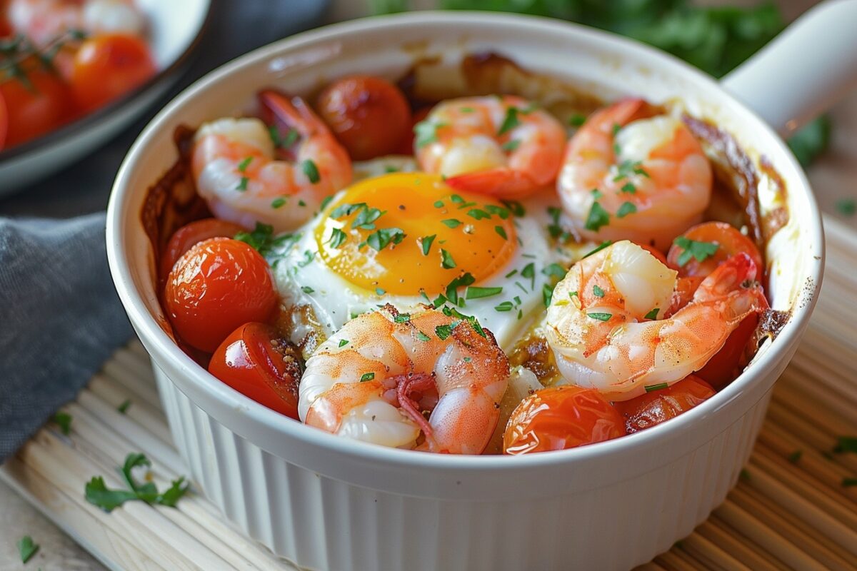 Redécouvrez votre cuisine avec cette recette d’œufs cocotte aux tomates et crevettes, un délice pour vos papilles
