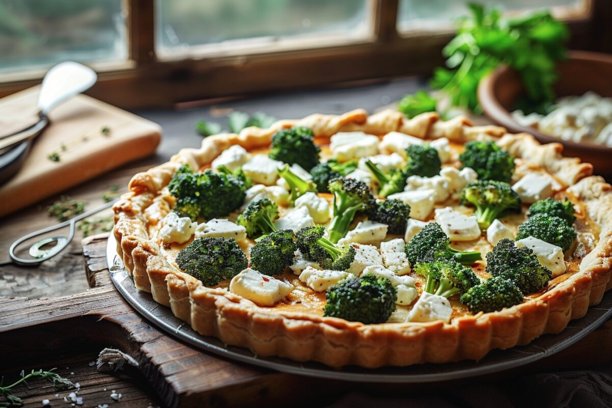 Redécouvrez votre cuisine avec cette tarte aux brocolis et chèvre, un délice simple et sain qui ravira toute la famille