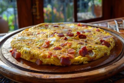 Réveillez vos papilles avec cette omelette à l’espagnole, un mélange audacieux de jambon cru et de chorizo