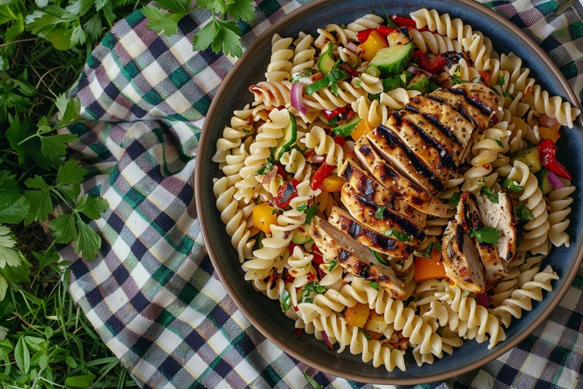 Transformez votre soirée avec cette salade de pâtes au poulet, une recette parfaite pour égayer vos papilles